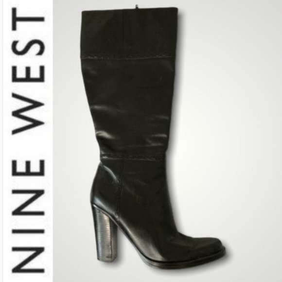 Nine West Black Leather Heeled Knee high Tall Shaft Boots 9 - Picture 2 of 16